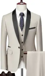 US Size Men Lapel Black Collar 3 Pcs Suit Set Coat Vest Trousers / Business Groom Wedding Dress Fprmal Blazer Pants Waistcoat