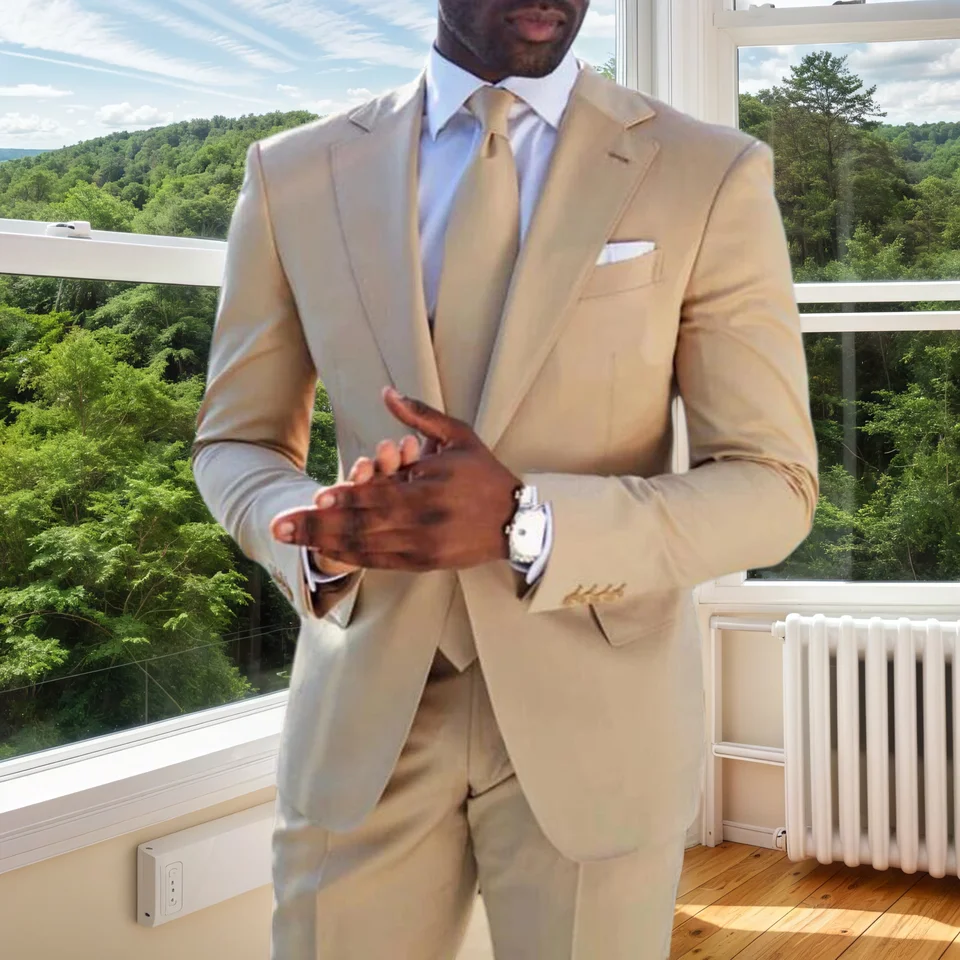 Classic 2 Piece Beige Wedding Suits for Men One Button Formal Tuxedo Groomsmen Prom Party Male Suit (Jacket+Pants) Costume Homme - Image 2