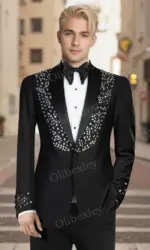 Black tuxedos For Men Black Suits 2 Pieces Customized Elegante High Quality Slim Fit Men Suit For Wedding Groom Business Prom