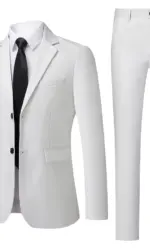 Men's White High-End Suit Two-Piece Suit Four Seasons Business Formal Wear Anti-Wrinkle Non-Stick Wool Suit Workplace Work Cloth