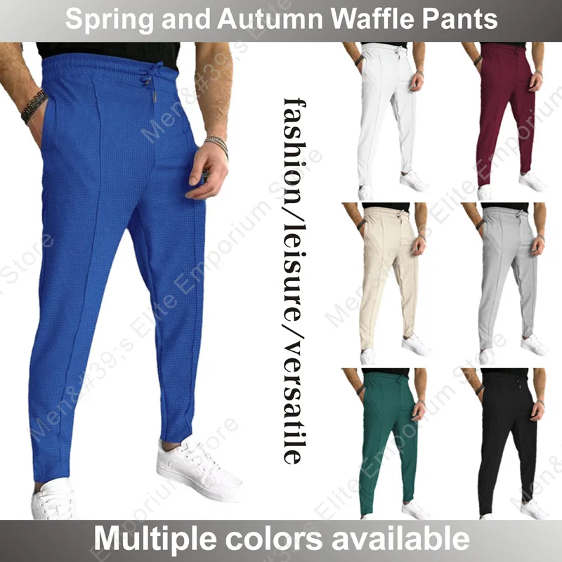 Mens Stylish Waffle Pants - Casual Sports Slim Fit with Adjustable Drawstring Secure Pockets for All Seasons - Perfect Outdoor - Image 5