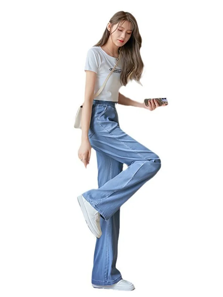Summer Thin Soft Silk Loose Straight Leg Jeans Women's High Waist Wide Leg Pants Comfortable Breathable Casual Trousers - Image 5