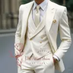 White Jacquard Men's Suit 3 Piece Jacket Vest Pants Formal Elegant Stylish Tailored Set for Wedding Cocktail Dinner Party Tuxedo