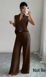 2026 Summer New Sleeveless V-Neck Wide-Leg Pants Set, French-Style High-End Work-Casual Two-Piece Set, Elegant and Slimming Plus-Size Women's Clothing, Suitable for Workplace, Daily Wear, and Vacation Outfits