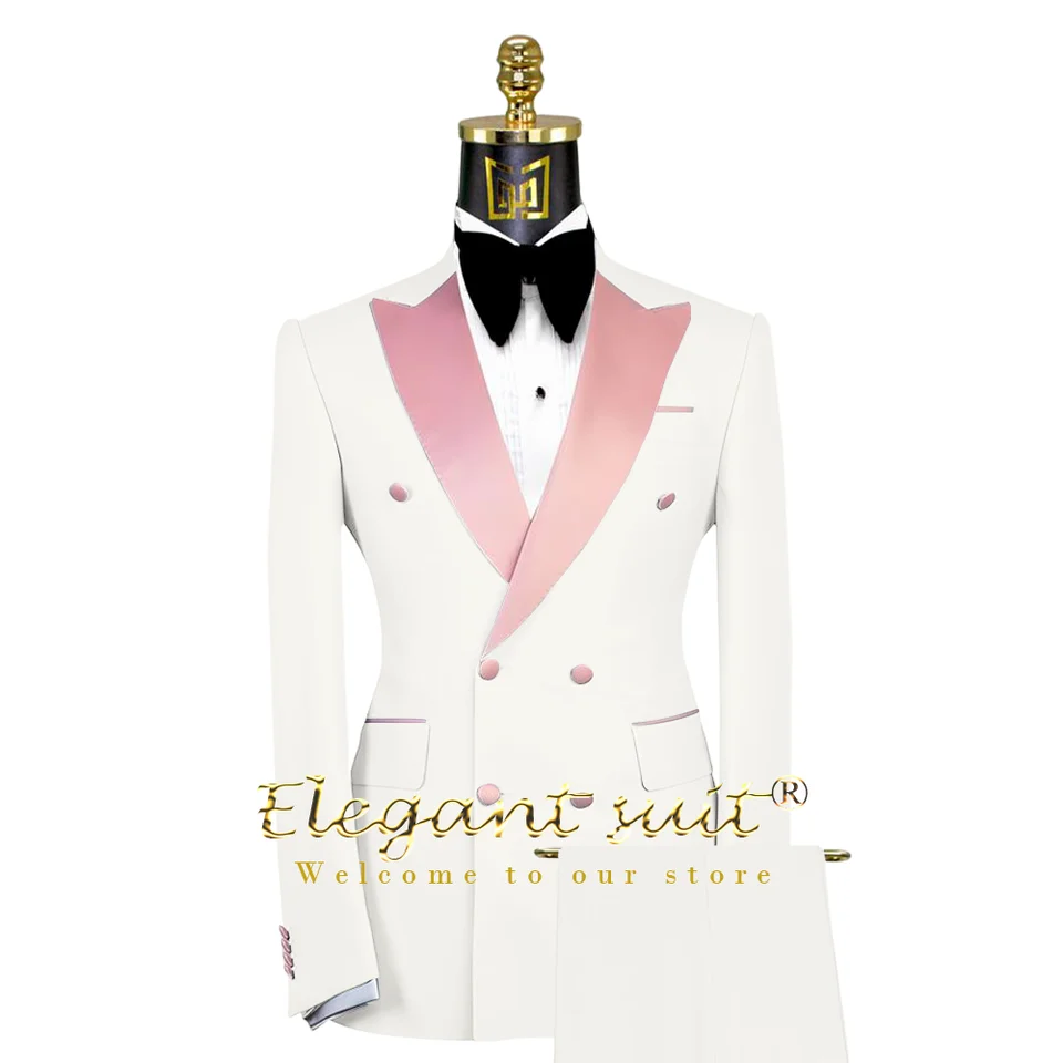 Men's stylish pink satin peaked collar double-breasted suit 3-piece suit (jacket, vest and trousers) custom groom banquet suit - Image 3