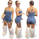 New Arrivals Summer Women Sexy Tube Top Blue Denim Romper Strapless Fashion Wholesale Stretchy Demin Jeans Outfit Woman Jumpsuit