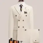The latest men's solid color suit two-piece set with lapel collar and double breasted buttons for four seasons, men's business s