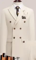 The latest men's solid color suit two-piece set with lapel collar and double breasted buttons for four seasons, men's business s