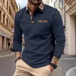 New  men's casual spring and fall fashion plaid lapel long sleeve pocket comfortable party outdoor top polo shirt