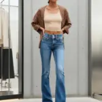Trendy Y2k Jeans for Woman Double Button Blue Stretch Low Rise Flared Denim Pants Vintage Style Fashion Must Have