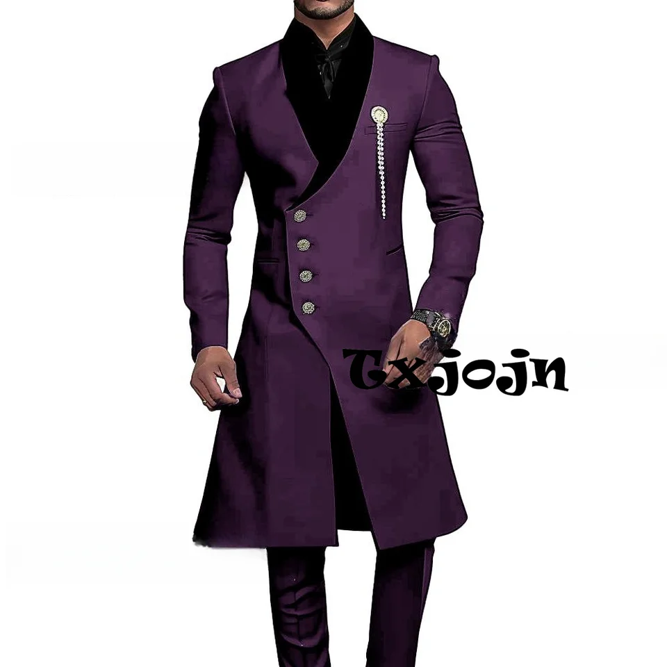 African Fashionable Long Suit Set Wedding Groom Dresswear Hot Sale Men's 2 Pieces Birthday Party Mature New Customized Tuxedo - Image 4