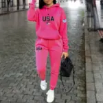 Women's sets hoodies pants 2pcs Autumn Winter Sports Outfits U.S.A  Letter graphic print Jogging Suit Clothes Female Tracksuit