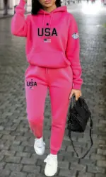 Women's sets hoodies pants 2pcs Autumn Winter Sports Outfits U.S.A  Letter graphic print Jogging Suit Clothes Female Tracksuit
