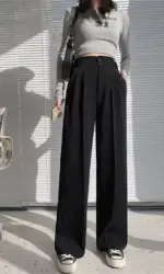 Fashion High Waist Wide Leg Pants Women Spring Fall Baggy Black Trouser Office Ladies Full Length Straight Suit Pant Outwear New