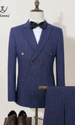 ST Cassy High quality blue striped suits for men slim fitting luxury man clothing elegant mens suit Wedding trends costumes