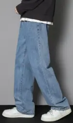Men Simple Straight Leg Casual Jeans Male Baggy Korean Streetwear Denim Pants Basic Youth Popular Daily Wide Leg Denim Trousers