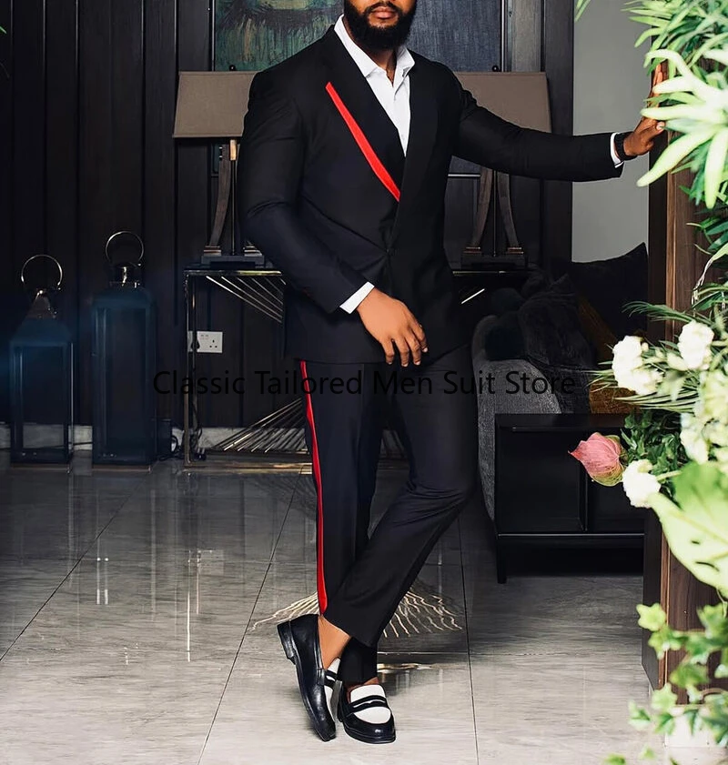 Black Men's Suits Slim Fit Shawl Lapel Formal Wedding Business Casual 2 Piece - Image 2