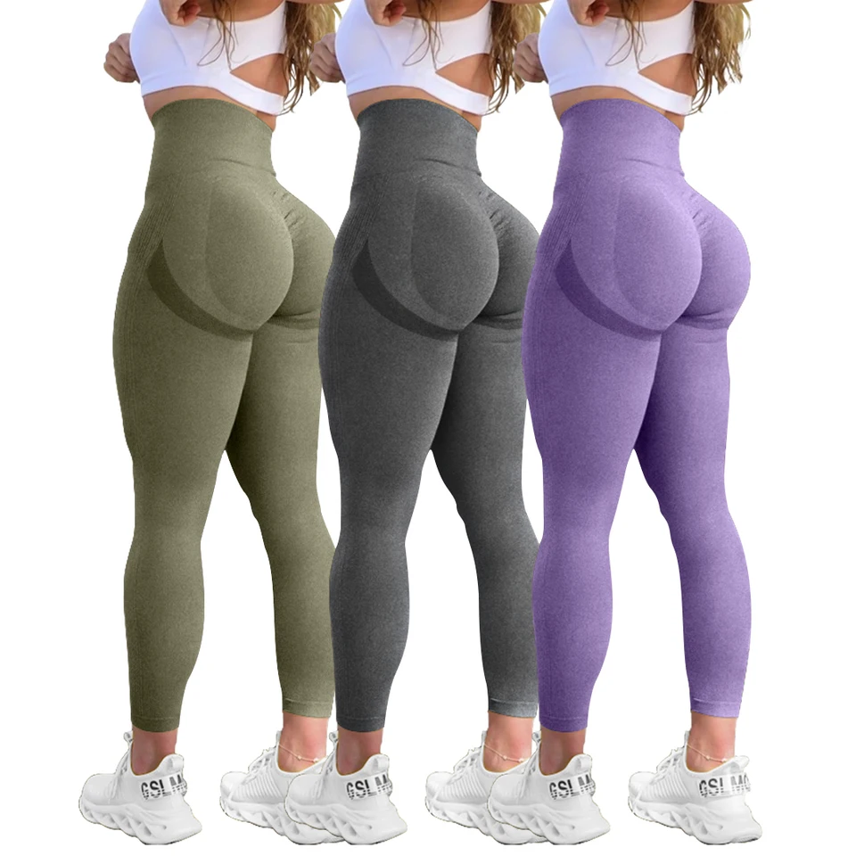 Women Butt Lifting Yoga Leggings Elastic Workout High Waist Tummy Control Ruched Booty Pants Seamless Gym Compression Tights - Image 2