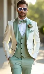 White And Mint Green Formal Men wedding Suits Groom Groomsman Wedding Party Prom Business Male Tuxedos 3 Piece Blazer Vest Pants