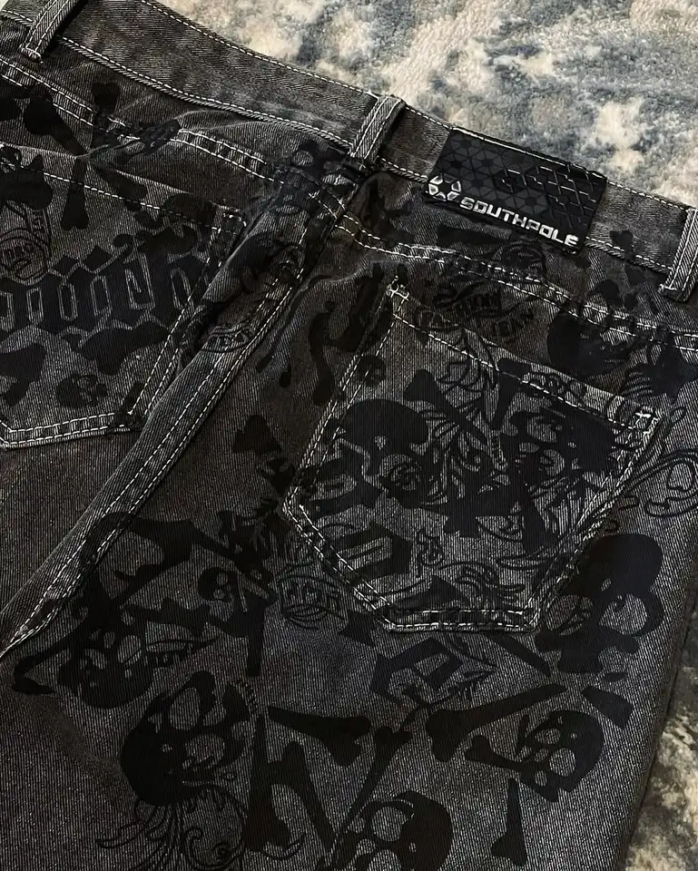 Y2K Street New Skull Embroidered Jeans American Fashion Trendy Retro Pants Men Hip Hop Gothic Harajuku Punk Loose Wide Leg Pants - Image 4