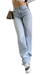 Women's High Waisted Baggy Jeans Denim Pants Y2K Aesthetic Vintage Design Loose Fit Comfortable Female Daily Casual Clothing