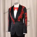 Red Beaded Stone Suits Men Luxury Single Breasted Prom Blazer Customized 2-Piece Man Formal Occasion Dresses Groom Wedding Tuxe