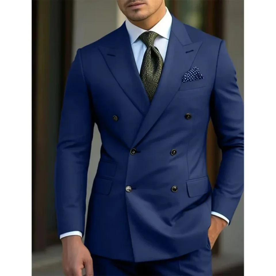 man 2 piece outfit set Pointed collar high-quality slim jackets men's suit with peak lapel for wedding Summer beach - Image 6