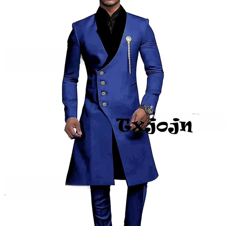 African Fashionable Long Suit Set Wedding Groom Dresswear Hot Sale Men's 2 Pieces Birthday Party Mature New Customized Tuxedo - Image 6