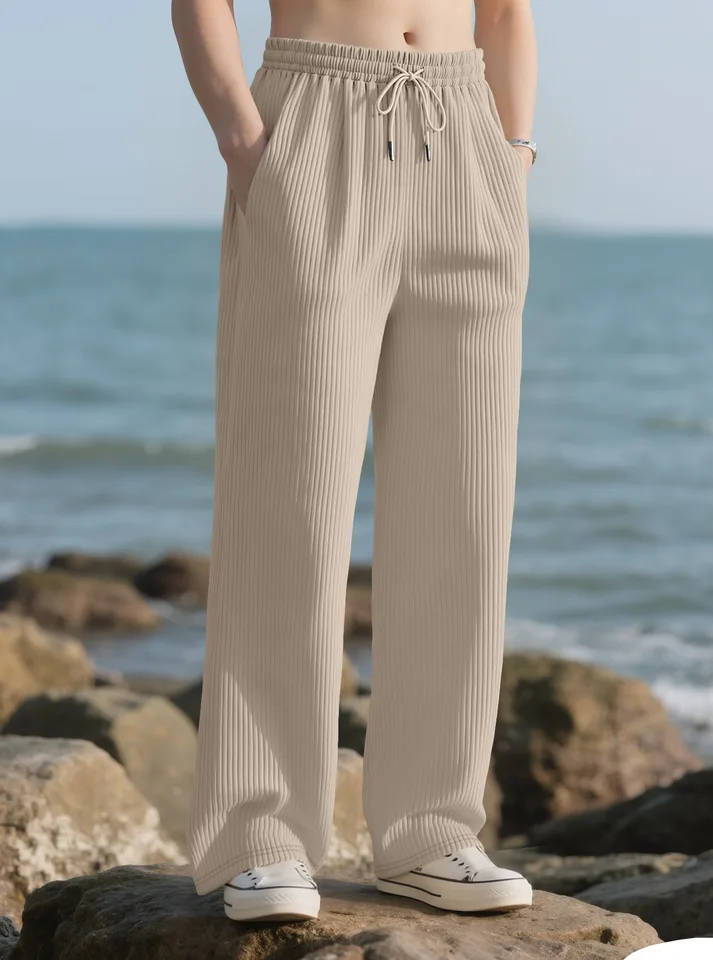 Men's Spring-Autumn Casual Comfortable Loose-Fitting Pants - Vertical Stripes Mid-Waist Wide Leg Pants - Suit Pants - Men - Image 2