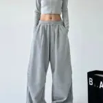Y2K Harajuku Wide Leg Sweatpants Women Streetwear Baggy Oversize Gray Sports Pants High Waist Drawstring Casual Joggers Trousers