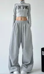 Y2K Harajuku Wide Leg Sweatpants Women Streetwear Baggy Oversize Gray Sports Pants High Waist Drawstring Casual Joggers Trousers