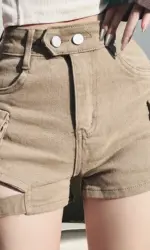 High Waisted Cargo Shorts Khaki Chic Pockets Jeans Shorts Sexy Girl Summer Clothes for Women
