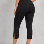 Women's Fashion Black High-Waisted Split Seven-Eighth Pants