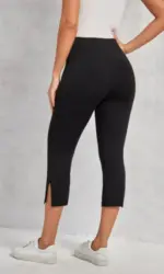 Women's Fashion Black High-Waisted Split Seven-Eighth Pants