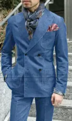 New Denim Suits for Men Slim fit Tailor-made Fashion Business Wedding Tuxedo Set Casual Winter Black Suit Jacket Pants 2 Pieces