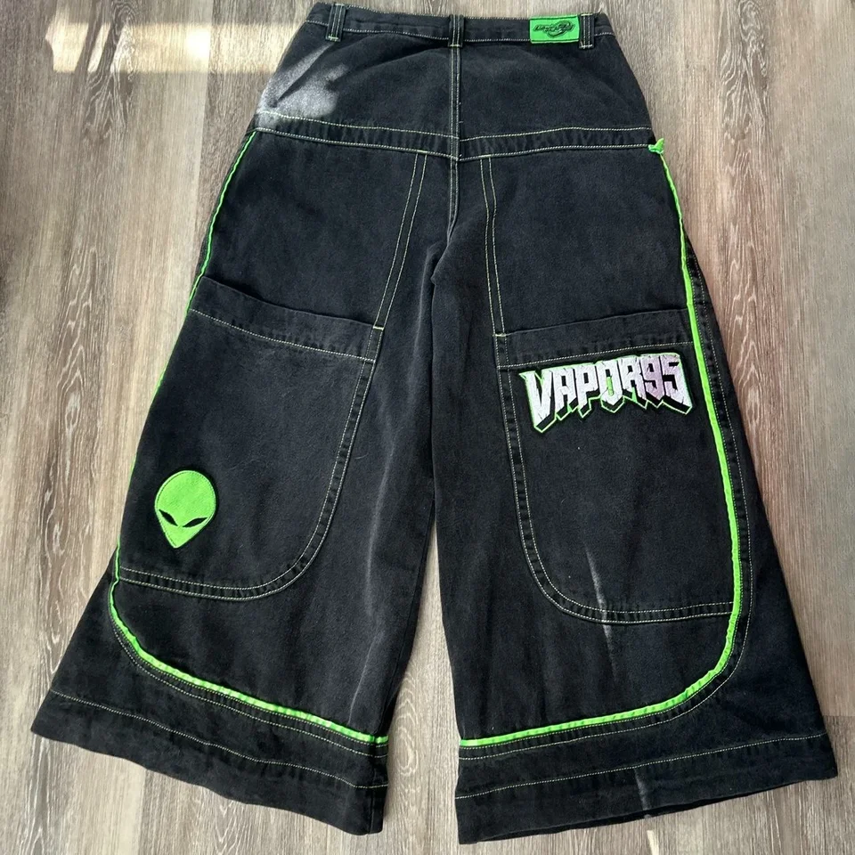 2025 European and American autumn winter jeans casual wide-leg Harajuku alien pattern trousers hip-hop high street gothic jeans