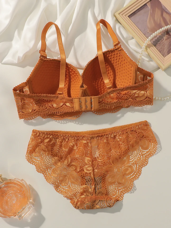 Lace daily solid color set gathers and lifts sexy lingerie 2-piece set, women's lingerie new product A2123 - Image 2