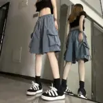 Y2K Cargo Shorts Women Harajuku Black Oversized Wide Leg Shorts Summer Streetwear Fashion High Waist Baggy Short Pants 2025 New