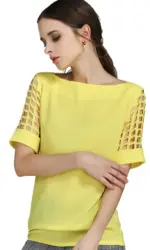 Summer Fashion Women Blouses & Shirts Hollow Out Sleeve Slash Neck Chiffon Blouse Plus Size