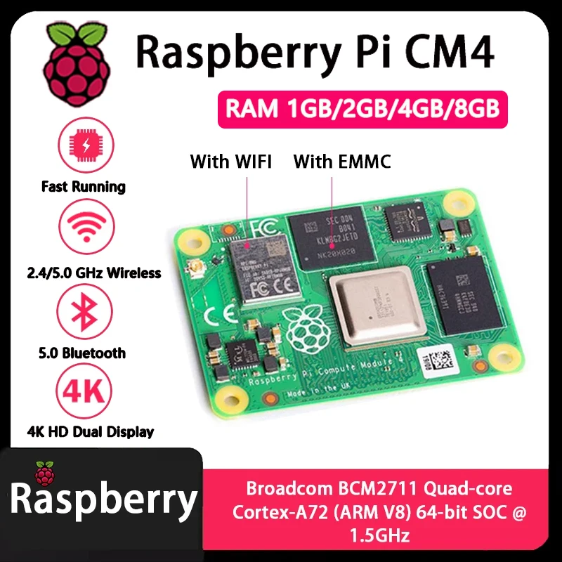 Raspberry Pi CM4 1GB/2GB/4GB/8GB RAM Rpi ComputeModule 4 4GB/8GB/16GB/32GB EMMC Wifi Optional Original Boosted Performance - Image 2