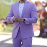Lavender Man Suits Custom Made 2 Pcs One Button Groom Wedding Wear Prom Party Blazers Costume Hommes Wedding Male Tuxedos Suit