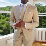 Classic 2 Piece Beige Wedding Suits for Men One Button Formal Tuxedo Groomsmen Prom Party Male Suit (Jacket+Pants) Costume Homme