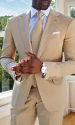 Classic 2 Piece Beige Wedding Suits for Men One Button Formal Tuxedo Groomsmen Prom Party Male Suit (Jacket+Pants) Costume Homme
