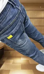 Jeans Men Long Pants Denim Pencil Pant Straight Trousers Sheath Slim Fit Casual High Waist Pocket Button Simple Winter