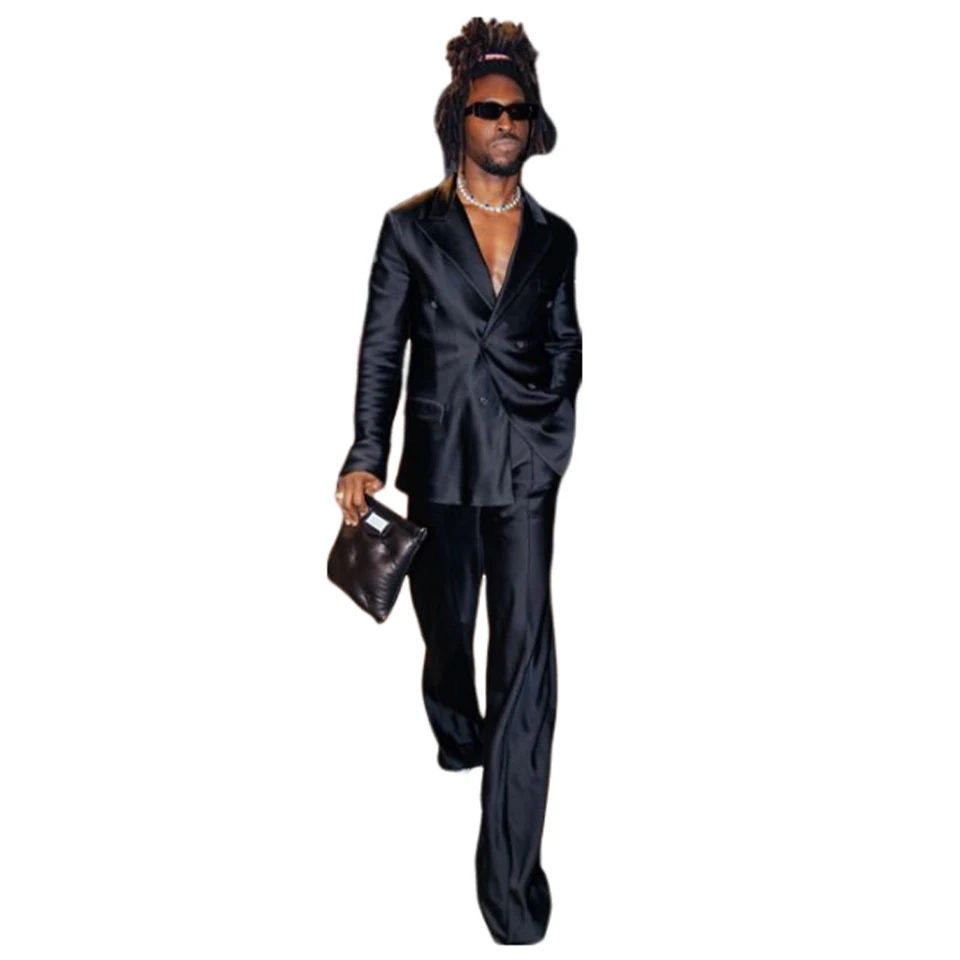 Men's Suit Satin Men Costume Luxurious Double Breasted Complete 2 Pieces Suit Peaked Lapel Jackets Dancing Party Fashion - Image 3