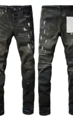 High Street Ripped Black American Jeans Paint Brand 9036 Pants for Women Fashionable Casual Torn Denim Skinnies