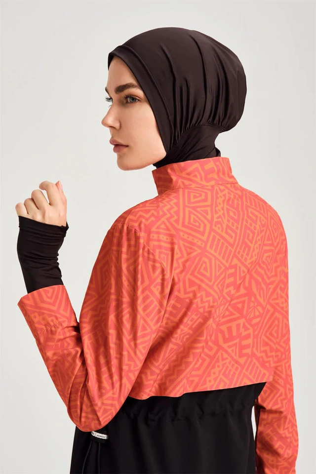 4PCS/Set Burkini Femme Musulmane Printing Sportswear Loose Fit Strechable UPF50-UV Protection Swimsuit With Zipper - Image 2