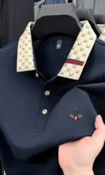 Personality letter jacquard lapel short sleeve T-shirt men high-end brand Little Bee embroidery fashion trend summer polo shirt