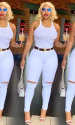 2023 Spring New Women's White High Waist Ripped Jeans Fashion Slim Stretch Denim Pencil Pants Casual Female Clothing S-3XL