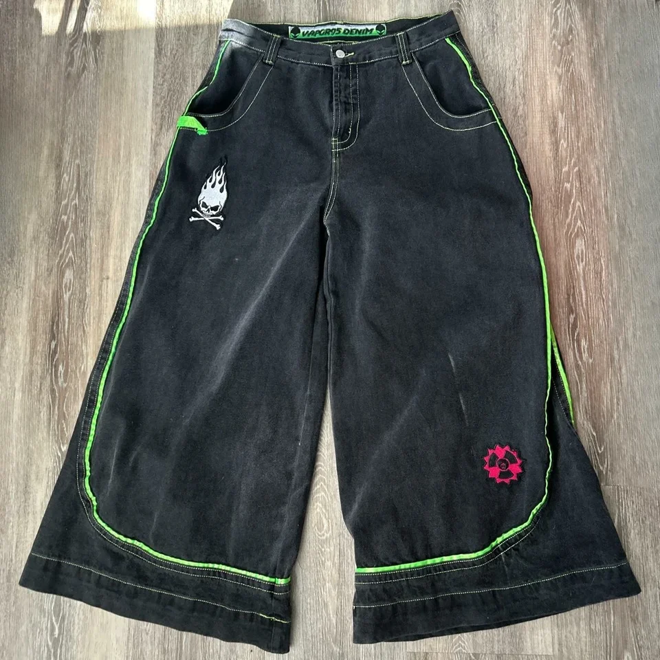 2025 European and American autumn winter jeans casual wide-leg Harajuku alien pattern trousers hip-hop high street gothic jeans - Image 5